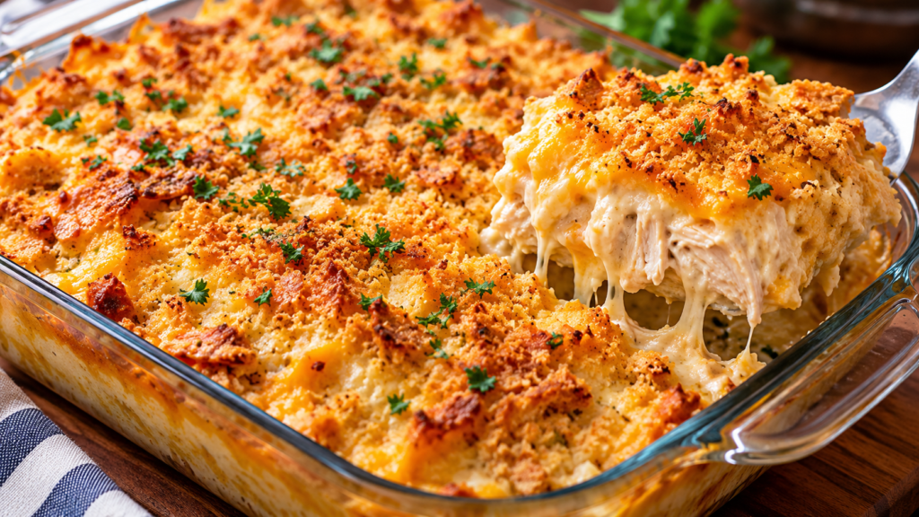 Golden Chicken Casserole with Gooey Cheese